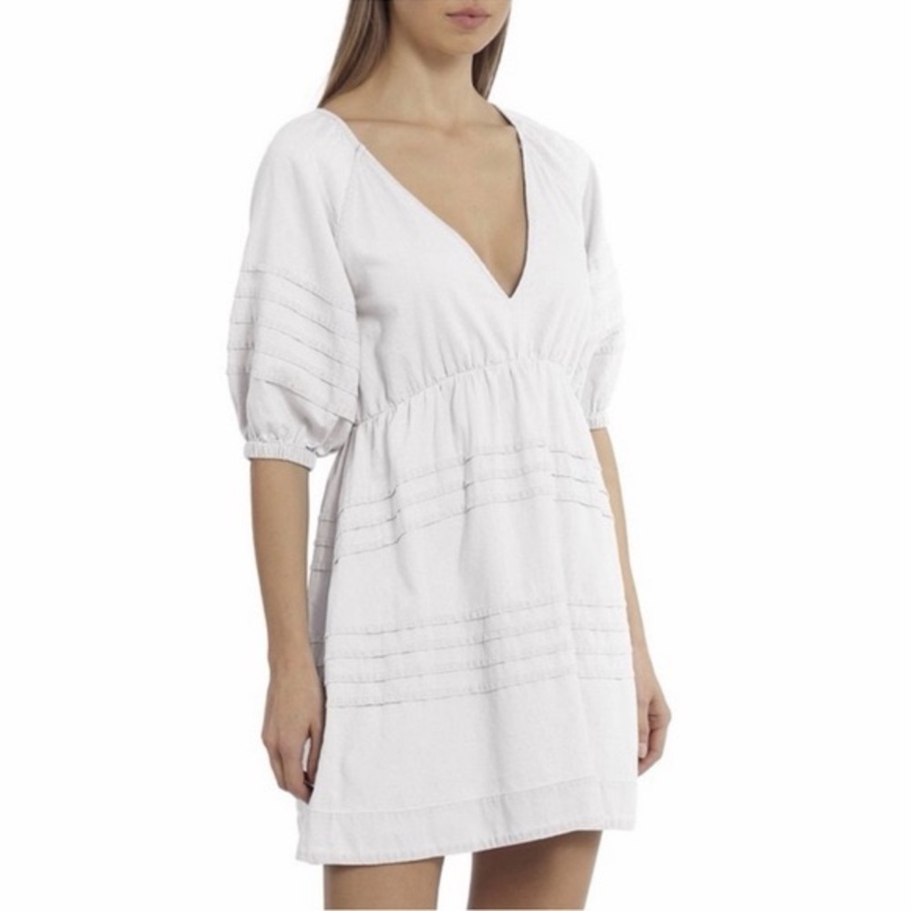 7 For All Mankind White Cotton Babydoll Tie-back Mini Dress